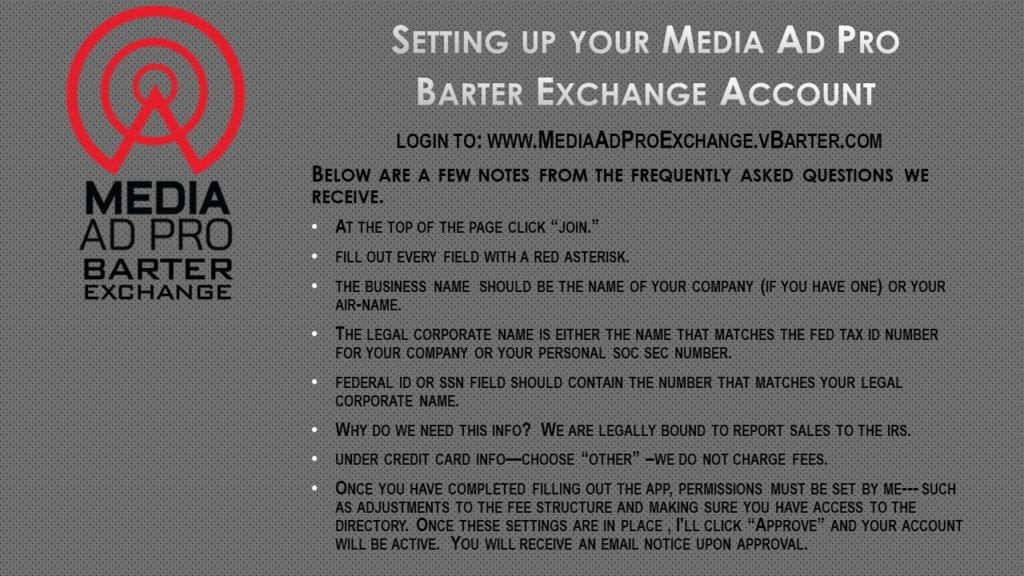 How to Setup a Media Ad Pro Barter Account Media Ad Pro